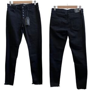 Just Black Denim Black Exposed Button Fly Raw Hem Skinny Jean Size 29 USA